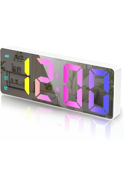 Generic Digital Clock,Fohome Mirror Surface Colorful LED Alarm Clocks for Bedrooms,Modern Desk Clock with T