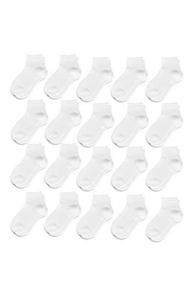 turtees Kids Ankle Socks, Soft Fabric Moisture Control, 20 Pairs, Black or White
