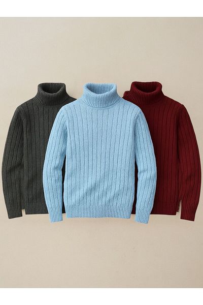 Gameyal 3 Pieces Lycra Unisex High Neck Turtleneck Sweater