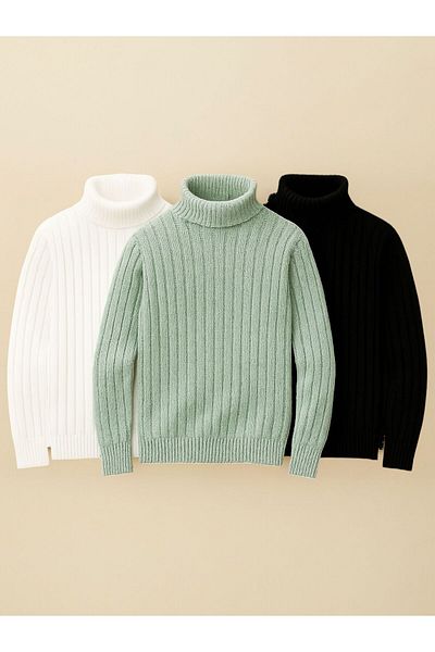 Gameyal 3 Pieces Lycra Unisex High Neck Turtleneck Sweater