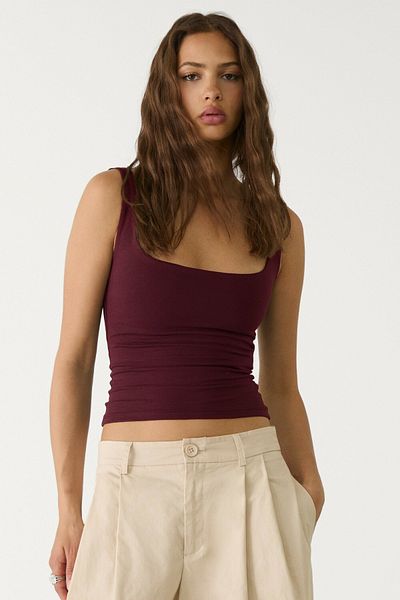 VODENS Women's Dark Claret Red 95% Cotton Square Neck Strap Body