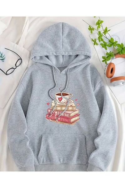 herkesemoda Printed Fleece Hooded Sweatshirt