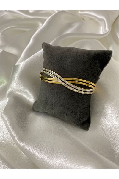 stainless steell Zircon Stone Cross Handcuff Bracelet