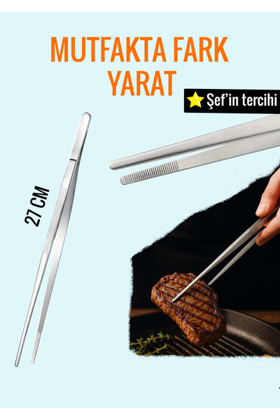 TD HOME Paslanmaz Çelik Cımbız Maşa 27 cm – Masterchef Tarzı | Izgara, Et, Mu...