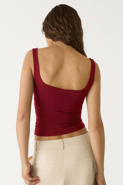 VODENS Women's Burgundy 95% Cotton Square Neck Strap Body