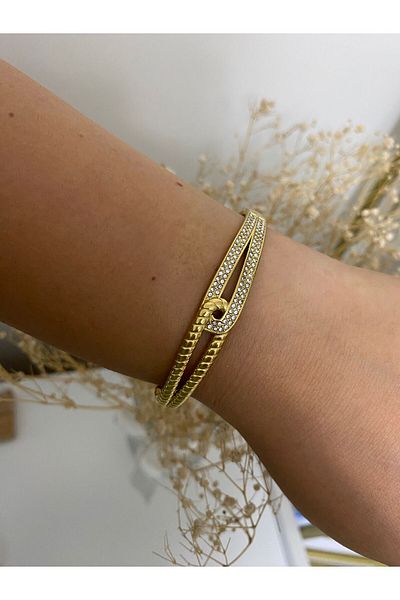 stainless steell Zircon Detailed Knot Handcuff Bracelet