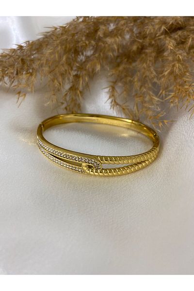stainless steell Zircon Detailed Knot Handcuff Bracelet