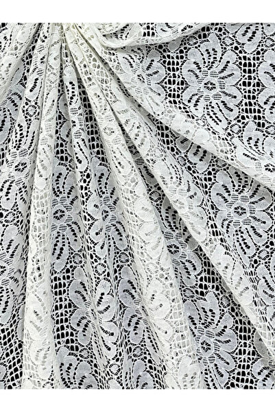 kumaşçıtr Elegant Ecru Floral Lace Fabric – Lycra Free, Suitable for Dressmaking and Home Decoration Width 150 cm