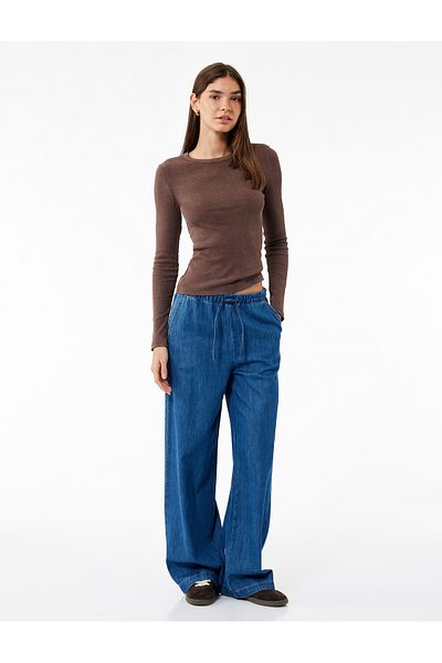 Koton Long Sleeve Crew Neck Washed Cotton Basic T-Shirt