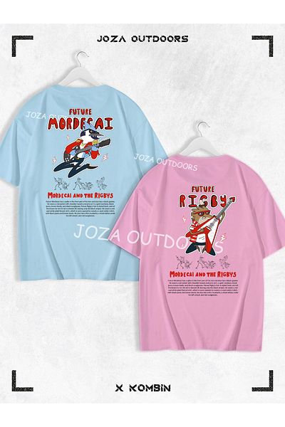 Jobia Outdoors Mordecai Rigby Back Back Printed Lover - Friend Couple Combination Oversize Colorful Tshirt Set of 2