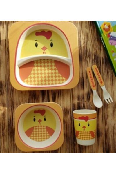Generic Cartoon Design Bamboo Kids Cutlery Set