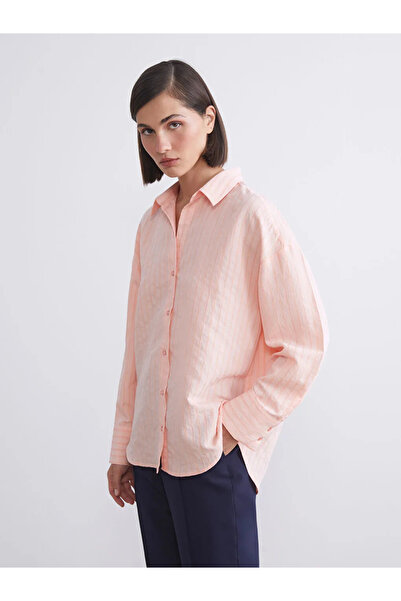 LC Waikiki LCW Vision Pembe Çizgili Oversize Modal Karışımlı Kadın Gömlek