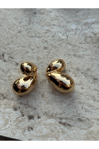 luxyansımalar Klasik Model Çelik Gold Büyük Damla Küpe