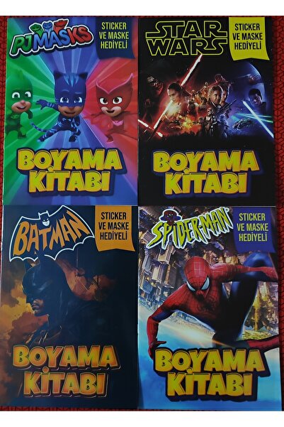 ada çanta kırtasiye 4 adet stickerli boyama kitabı (starwars/Batman/örümcek a...