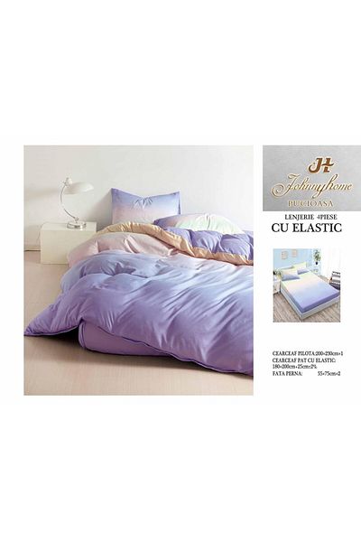 FIONNA.RO Satin Cotton Bed Linen With Elastic - Bicolor Purple/Pink