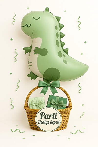 parti hediye sepeti Retro Yeşil Dinozor Folyo Balon | Dinazor Şekilli Parti Balonu Retro Renkli (59x49 cm)