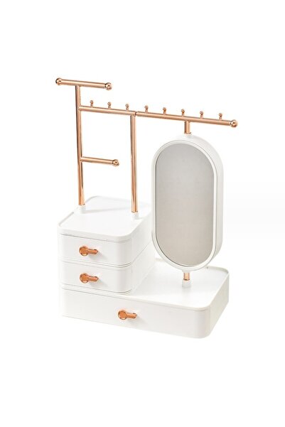 Zen Organizator de bijuterii alb cu trei sertare și oglindă