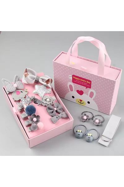 MODA Pi̇nkjoy Gray Color Gift Boxed Mixed 18-Piece Girl's Buckle Set