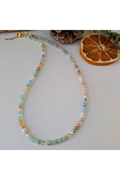 azra takı tasarım Women's Short Necklace in Pastel Colors of Crystal Handmade