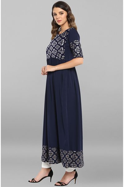 IndHeritage Premium cotton casual kurti / dress - Dark blue kurti/kurta/dress for women with ethnic prints