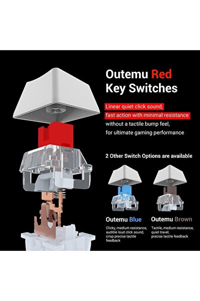 REDRAGON لوحة مفاتيح الألعاب الميكانيكية Komara K552، RGB LED، 87 مفتاحًا، أبيض، مفاتيح حمراء، USB-C