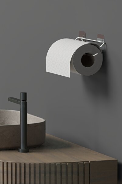 Hill Homes Krom Gümüş Yapışkanlı Kağıt Havluluk Kağıt Havlu Askısı Banyo Mutfak Havluluğu Minimal