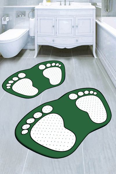 Carmine Carpet Decorative Digital Printed Footprint Patterned Bathroom Mat Set