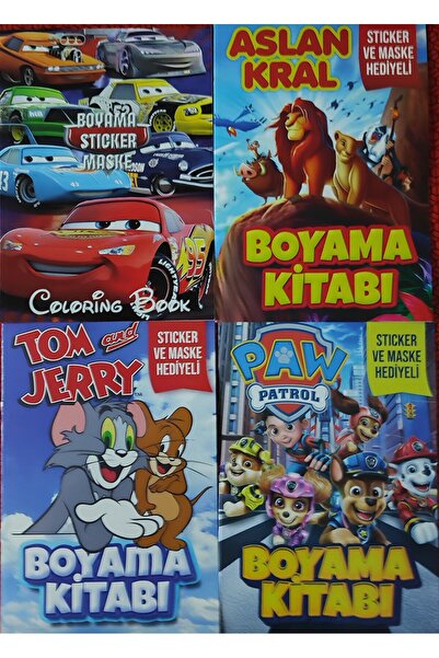 ada çanta kırtasiye 4 adet stickerli boyama kitabı (arabalar/aslankral/tom ve...