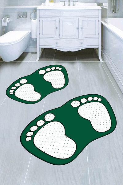 Carmine Carpet Decorative Digital Printed Footprint Patterned Bathroom Mat Set