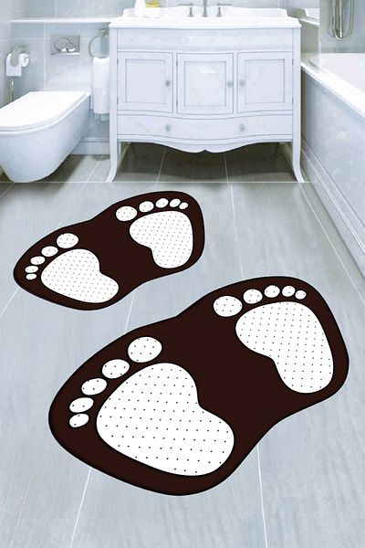 Carmine Carpet Decorative Digital Printed Footprint Patterned Bathroom Mat Set