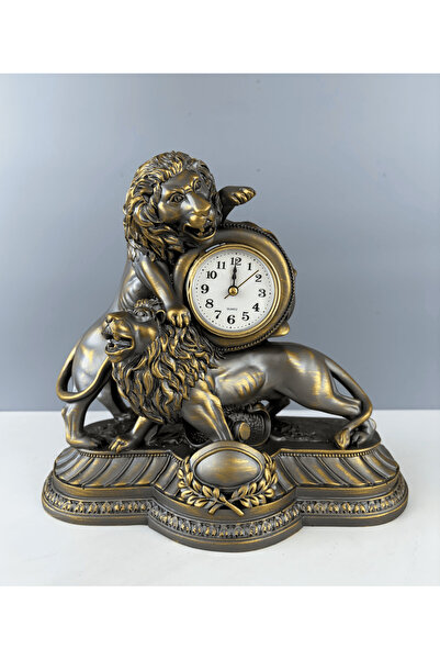 LivadoHome Aslan Figürlü Dekoratif Saat 26 x 28 cm