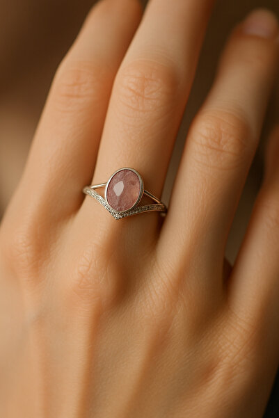 nss sky rock Pembe Kuvars Faset Kesim Doğal Taş Ayarlanabilir Yüzük