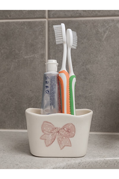 Piatti Naturali Σετ μπάνιου 2 τεμαχίων - Ροζ Φιόγκος Στερεό Σαπουνάκι & Θήκη Οδοντόβουρτσας, Θήκη Σφουγγαριού - Χειροποίητο Κεραμικό Δώρο