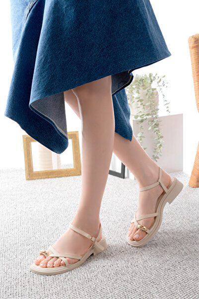 bashrol Ring Detailed Flip Flops Beige Skin Orthopedic Flat Sole Daily Comfortable Sandals