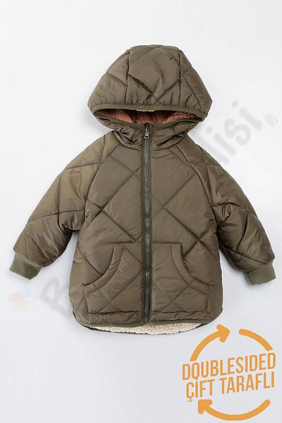 Ofislot Double Sided Plush Fur Inflatable Zipper Pocket Snow Hooded Winter Baby Boy Coat Children's Coat