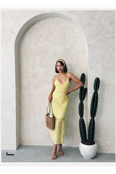 CCTWEAR Strappy Lace Detailed Midi Dress