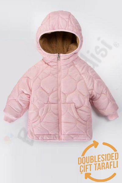 Ofislot Double-Sided Zippered Plush Fur Inside Inflatable Pocket Snow Hooded Winter Baby Girl Coat Children's Coat