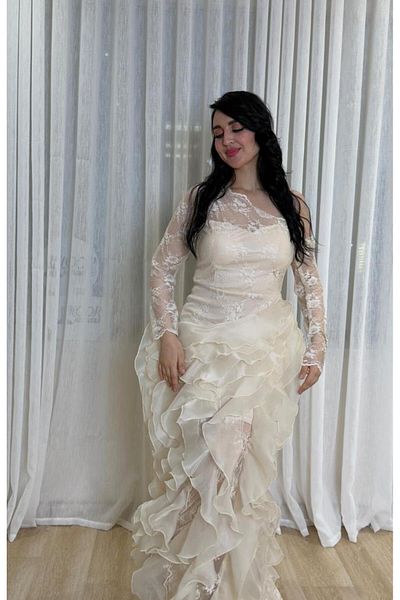 HOOR AL-YASMEEN Lace and organza evening dress