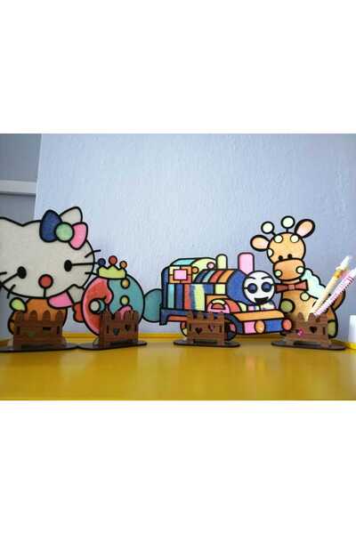 OMZ Eğitici Oyuncaklar Kedi Çocuk pijamaskeliler Ahşap Tuz Boyama Oyunu : Boya Ve Masa Üstüne Biblo Yap