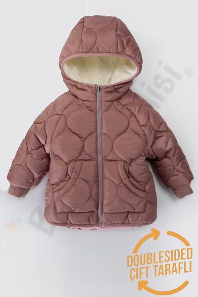 Ofislot Double-Sided Zippered Plush Fur Inside Inflatable Pocket Snow Hooded Winter Baby Girl Coat Children's Coat