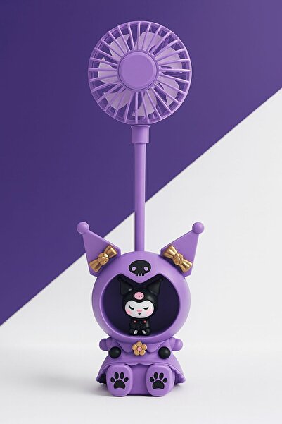 Genel Markalar Kuromi Figürlü Işıklı El Fanı Vantilatör Gece Lambası Şarjlı
