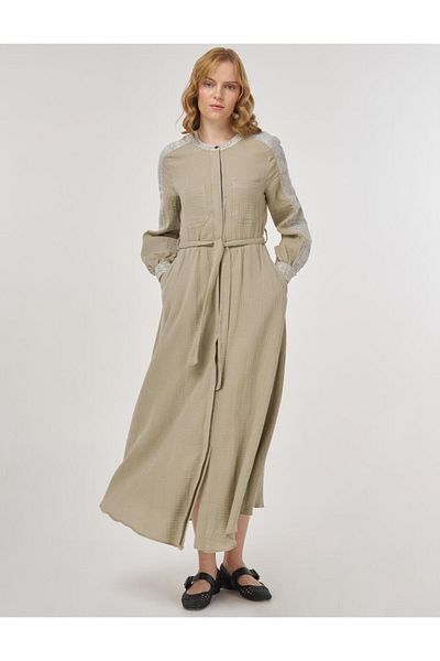 Kayra Jacquard Garnili Muslin Dress Mildew Green