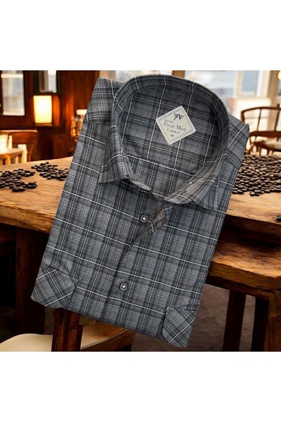EREN STYLE Linen Linen Classic Short Sleeve Two Pocket Flap Gray Dad Shirt (Regular Fit)