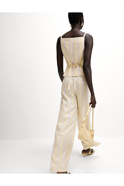 Marks & Spencer Pamuk Karışımlı Çizgili Bol Paça Pantolon