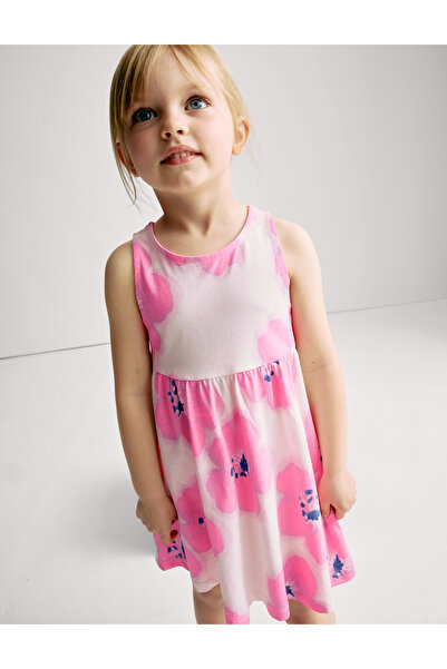 Marks & Spencer Saf Pamuklu Çiçek Desenli Elbise (2–8 Yaş)