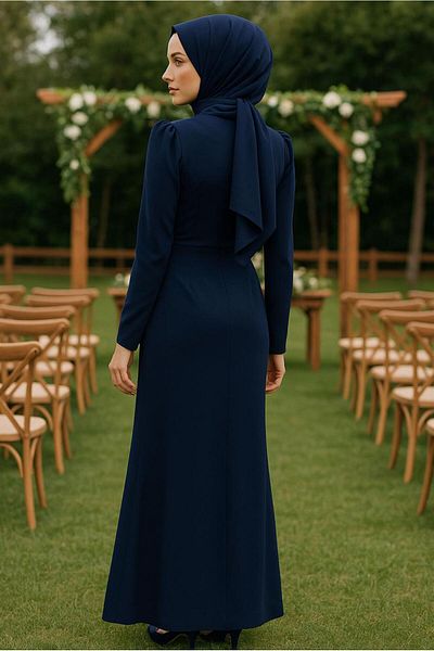 TRENDTESETTÜR Women's Dark Blue Stone Evening Dress t 6263