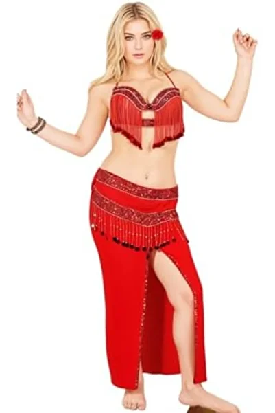 Generic 2 Piece Oriental Dance Suit Lycra Fabric Free Size Wear Up To 65K Red