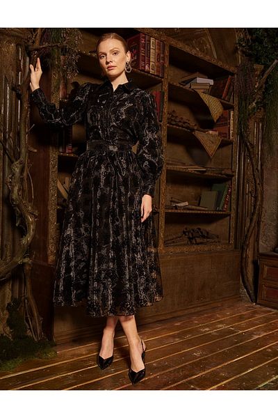 Kayra Organza Suit with Skirt Black