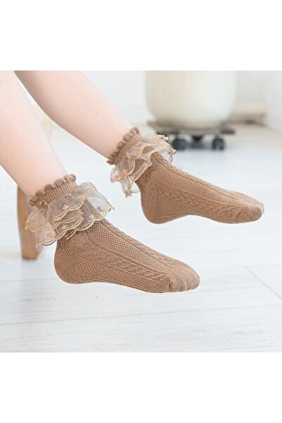 Mixbo Lace Socks for Girls, Brown,