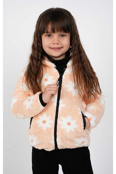 DUBLİNO KİDS Girls Floral Welsoft Single Top Plush Sweatshirt Cardigan Jacket